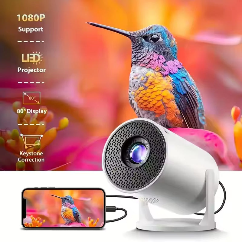 HY200 1080P Portable Projector, 270° Adjustable for Home Theater, Supports Smartphone/Tablet/Pc Connection