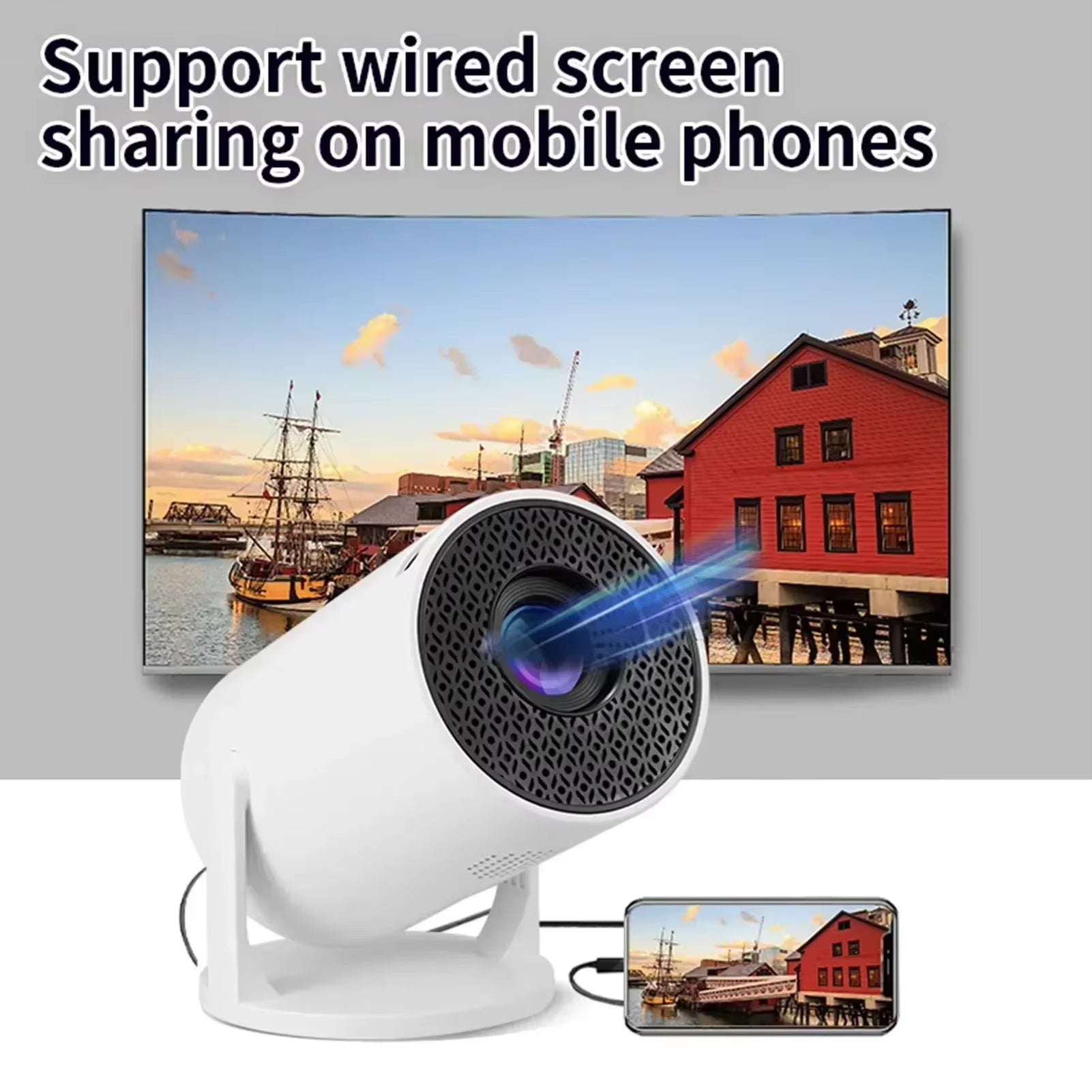 HY200 1080P Portable Projector, 270° Adjustable for Home Theater, Supports Smartphone/Tablet/Pc Connection